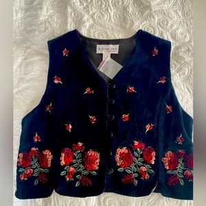 Bedford Fair Velour Vest with embroidered flowers